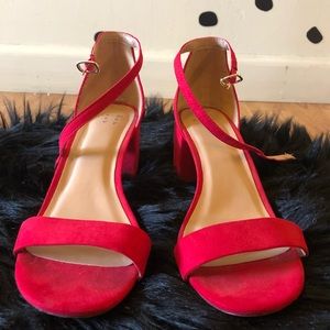Ankle Strap Block Heels in Red